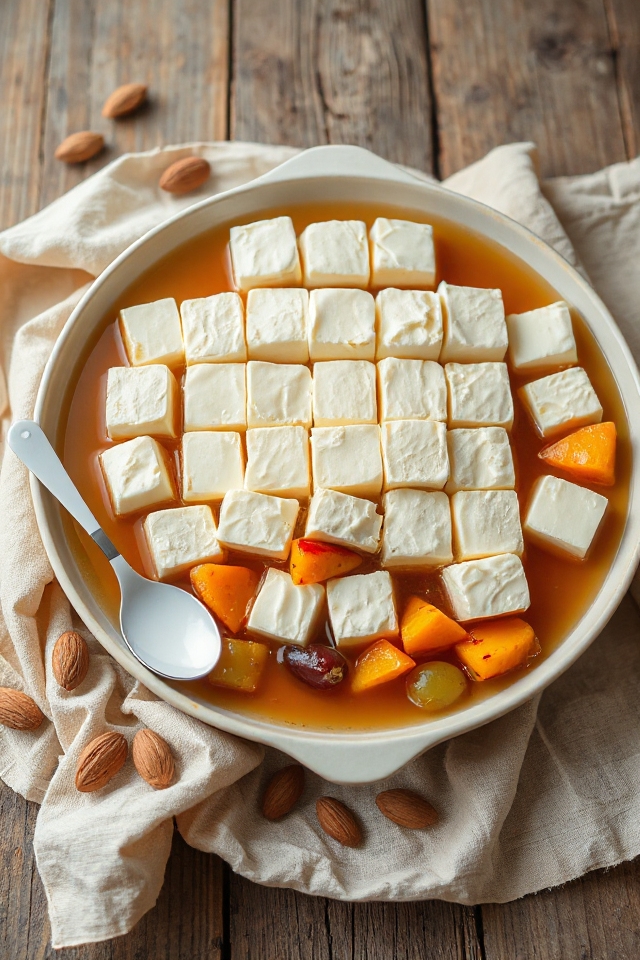 almond tofu with fruit salad