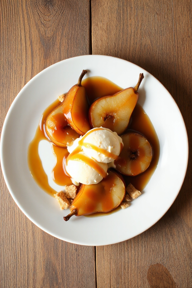 bourbon caramelized pears dessert