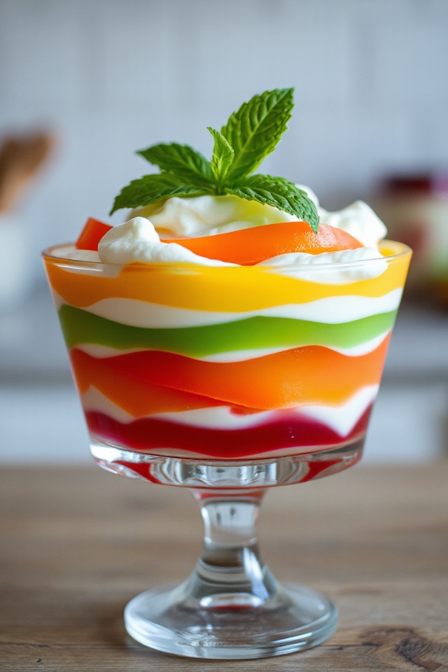 layered colorful gelatin dessert