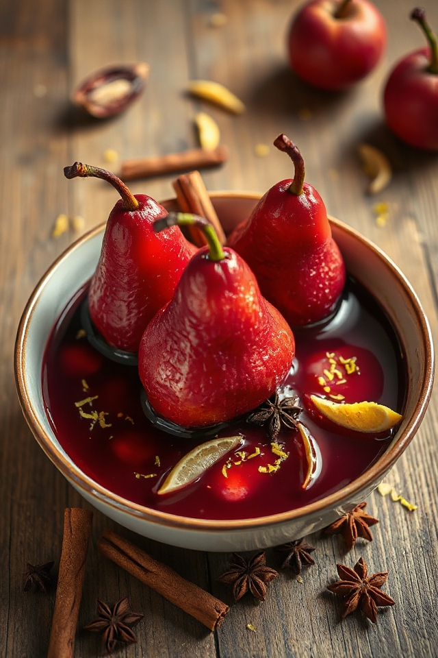 poached pears in wine