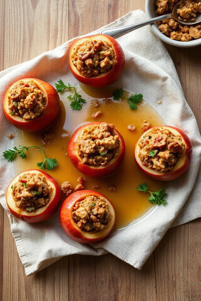 sausage filled baked apples dish